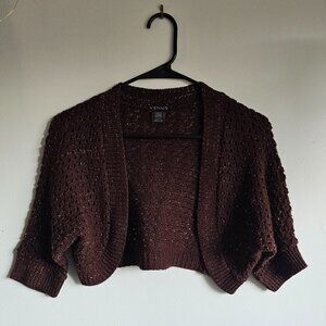 Venus Brown and Gold Threaded Knit Bolero Size S